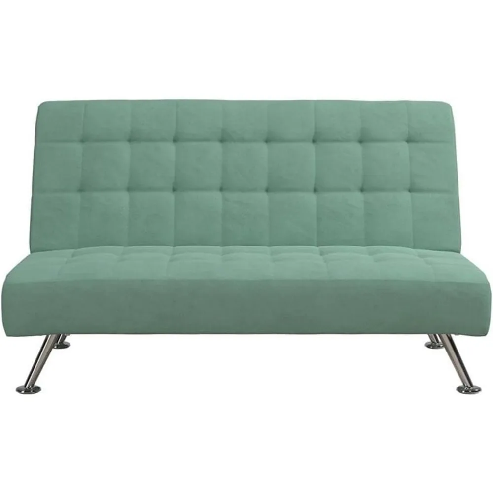 Tufted Futon, Convertible Sleeper Sofa in Teal and Chrome 4