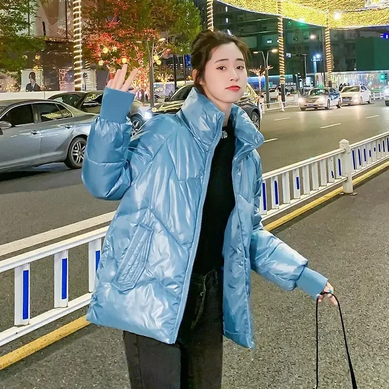 Down Cotton Jacket Collar Winter New Korean Version Loose  Fashionable Versatile Bright Surface Loose Thickened Cotton Jacket Tr