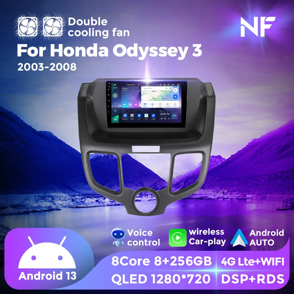 

NF Android 13 QLED Car Radio For Honda Odyssey 3 2003-2008 Autoradio Multimedia Player GPS For Wireless Carplay Android Auto DSP