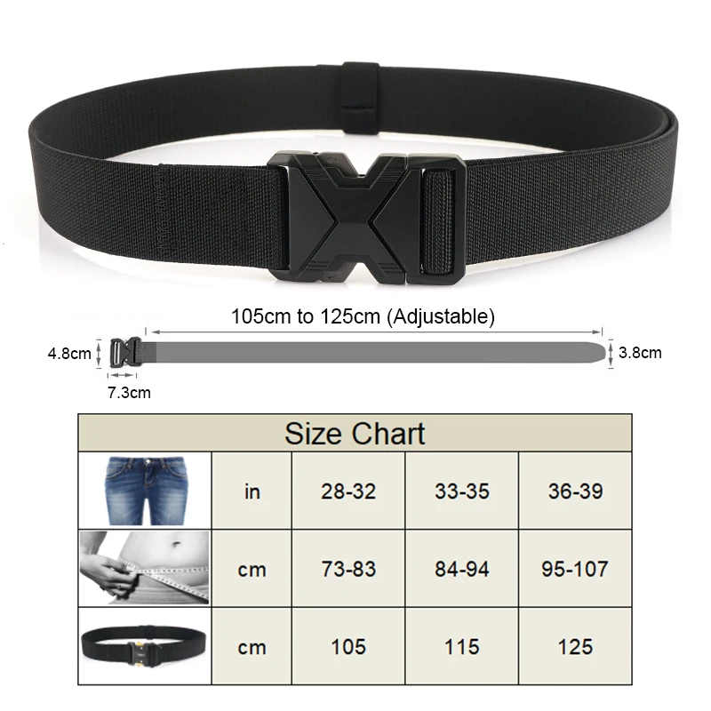 105cm to 125cm Elastic Belt for Men Metal Buckle Quick Release Military Tactical Belt Soft Nylon Casual Male