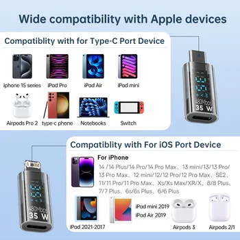 35W For Lightning Female To USB C Charger Adapter for IPhone 15 14 13 12 Pro Max Type C 8Pin Charging Power tester Connector 4