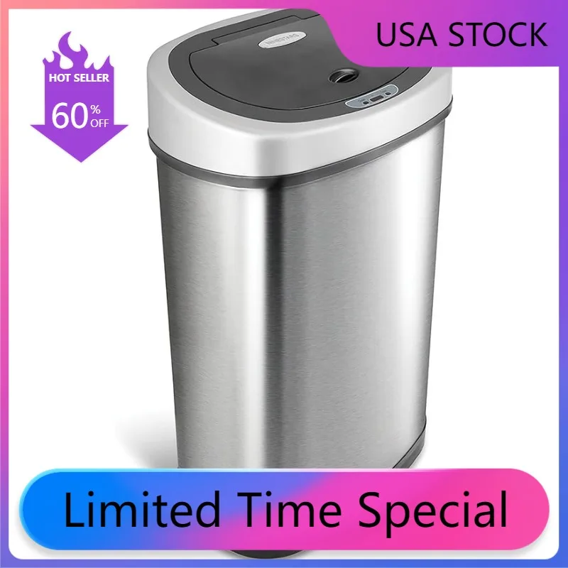 

NINESTARS DZT-50-9 Automatic Touchless Infrared Motion Sensor Trash Can, 13 Gal 50L, Stainless Steel Base