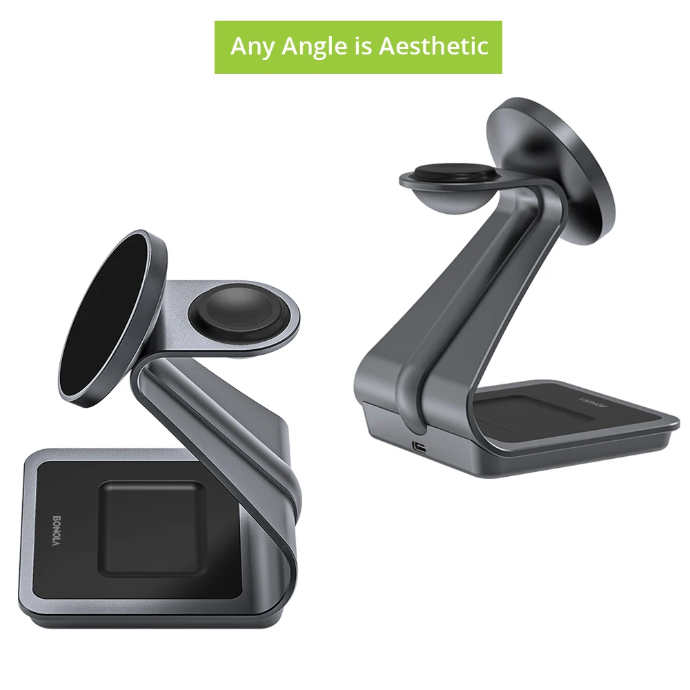 Bonola Metal 3 in 1 Magnetic Charger Stand for iPhone 15 Pro Max/14/13/Apple Watch Magnetic Wireless Charger Station for AirPods
