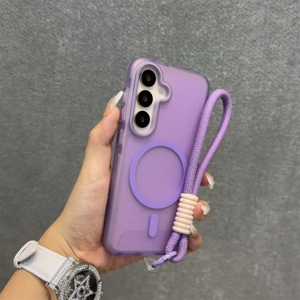 Matte Magnetic Hand Strap Case with Lanyard - Candy Color Frosted Cover