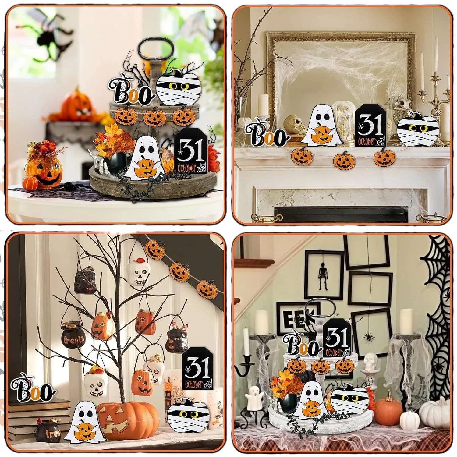 Halloween Wooden Sign Ornaments Wooden Pumpkin Boo Ghost Mummy Halloween Desktop Decoration