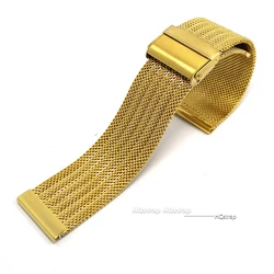 Premium Milanese Stainless Steel Mesh Watch Band - Black Rose Gold Bracelet - 24mm (Gold)