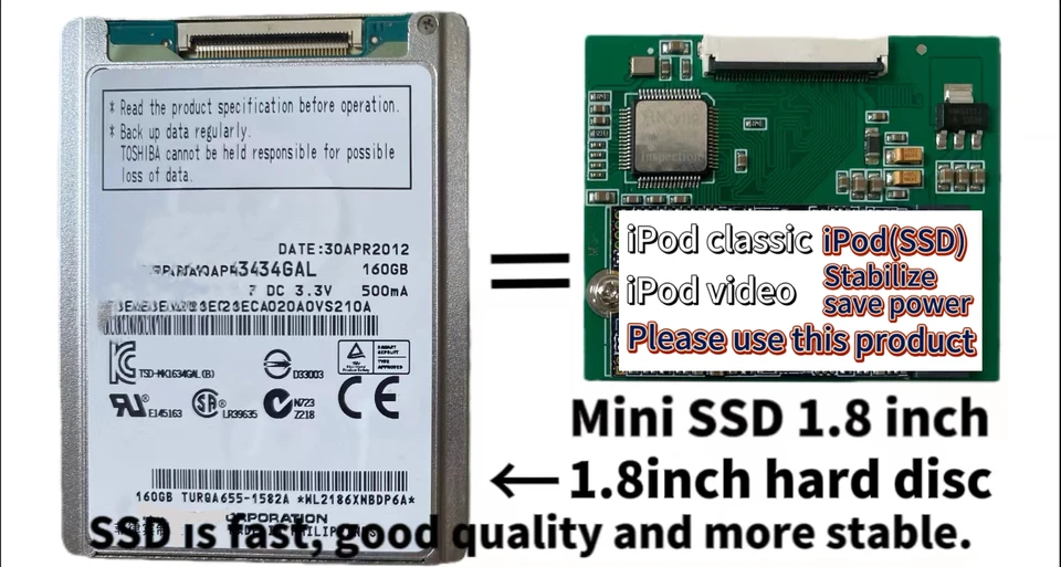 SSD ZIF 256 Go Pour IPod Classic 5e, 6e, 7e Génération - Remplacement MK3008GAL