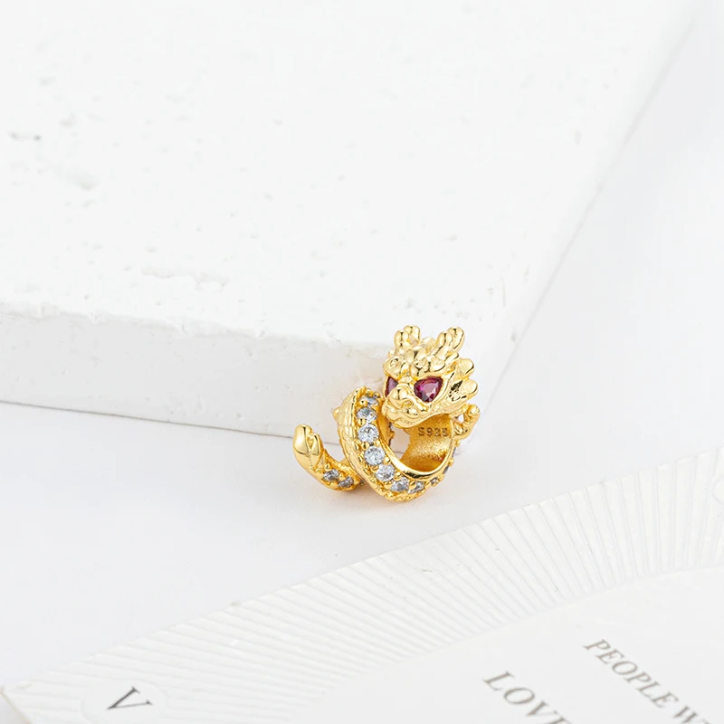 NEW Gold Plated Lucky Heart、Flower、Dragon、Snowflake、Family Tree Charm Bead Fit Original 925 Silver Pan Bracelet DIY Jewelry Gift 5