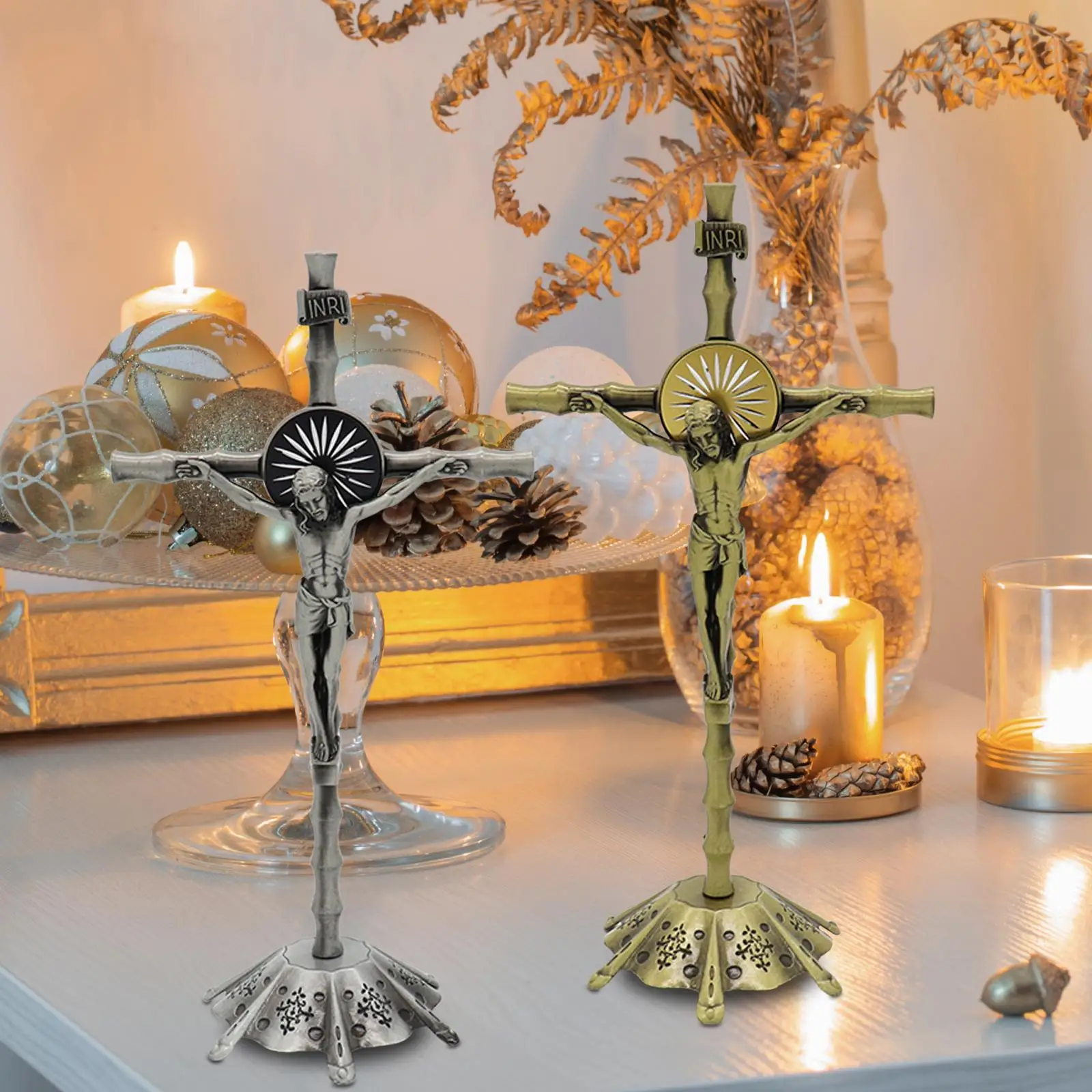Wall Cross Standing Crucifix, with Base, Sculpture Crucifix Figurine Cross Statue for Home Wall Cross Standing Crucifix, with Base, Sculpture Crucifix Figurine Cross Statue for Home