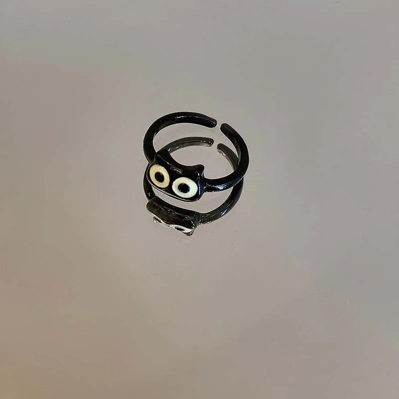 Adjustable Black Cat Ring For Women Punk Style Fashionable Accessory_voghion.com