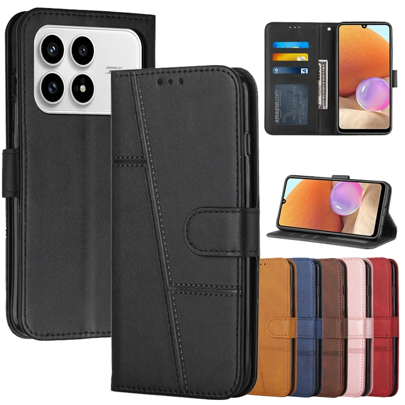Leather Flip Wallet Phone Case with Magnetic Closure and Stand Feature