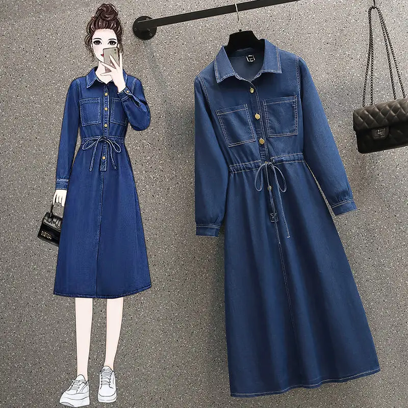 

Oversized Women's Clothing 2023 Spring Retro Waistband Denim Dress Temperament Fashion Korean Dress Midi Jeans Vestidos z039
