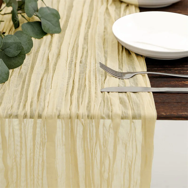 31.5IN X 118.11IN Christmas Table Runner, Rustic Polyester Cheesecloth Tableclot