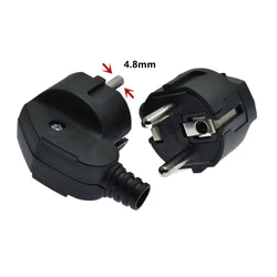 Universal EU Plug Replacement Adapter - Rewireable Electric Socket with 4.8mm Male Euro Connector for Power Extension Cables (Black)