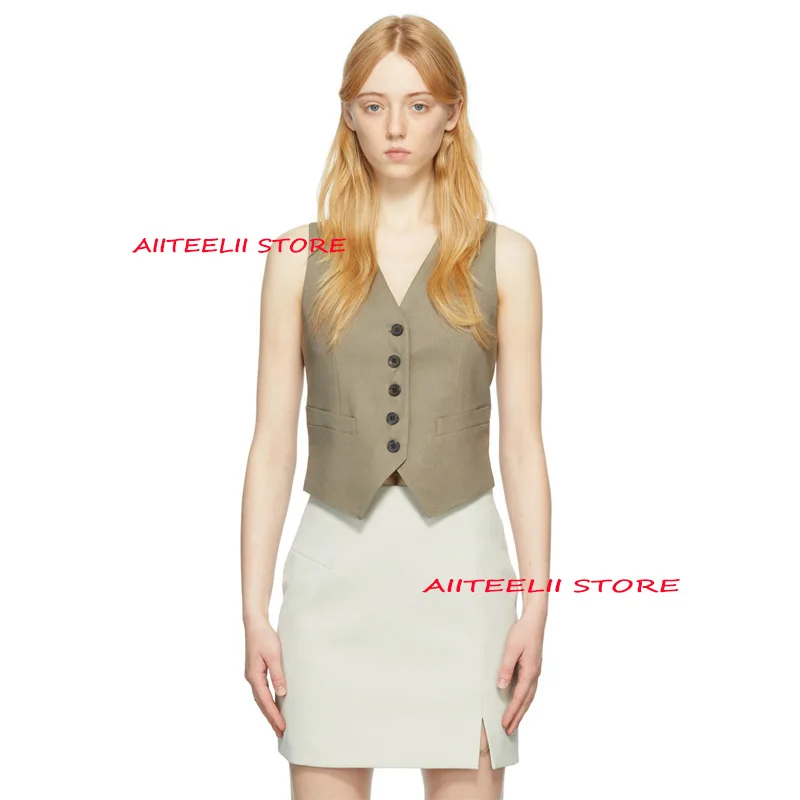 Women's Suit Vest V-Neck 5 Button Sleeveless Jacket Formal Business Work Wear Solid Color Waistcoat