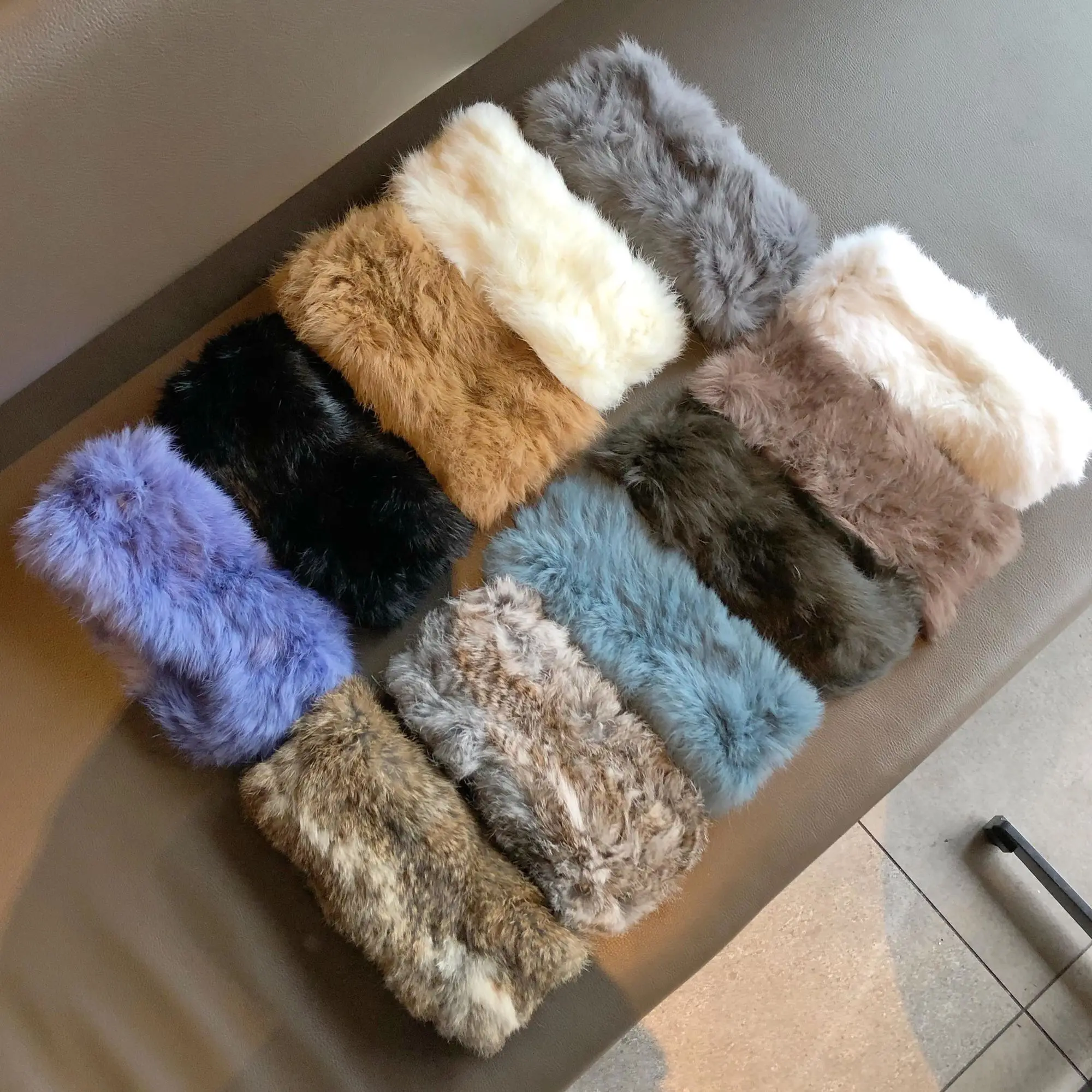 Echte Rex Kaninchen Fell Stirnband Frauen hand gestrickte Pelz Schal Natur pelz Ring Motorhaube Snood Schals Winter weibliche Mode Kopf bedeckung – Detail 4