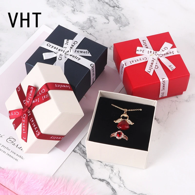 VHT12PcsFashionBowRibbonJewelryBoxMultiColorsRingsBoxes