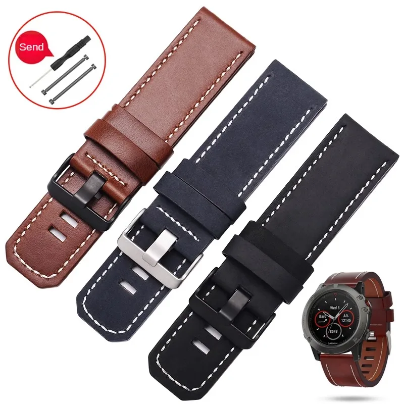 Substitute Feineishi Fenix 1/2/3 Generation 3HR Fenix-5x MK1/2 Series Straight Interface Leather Watchband 26mm