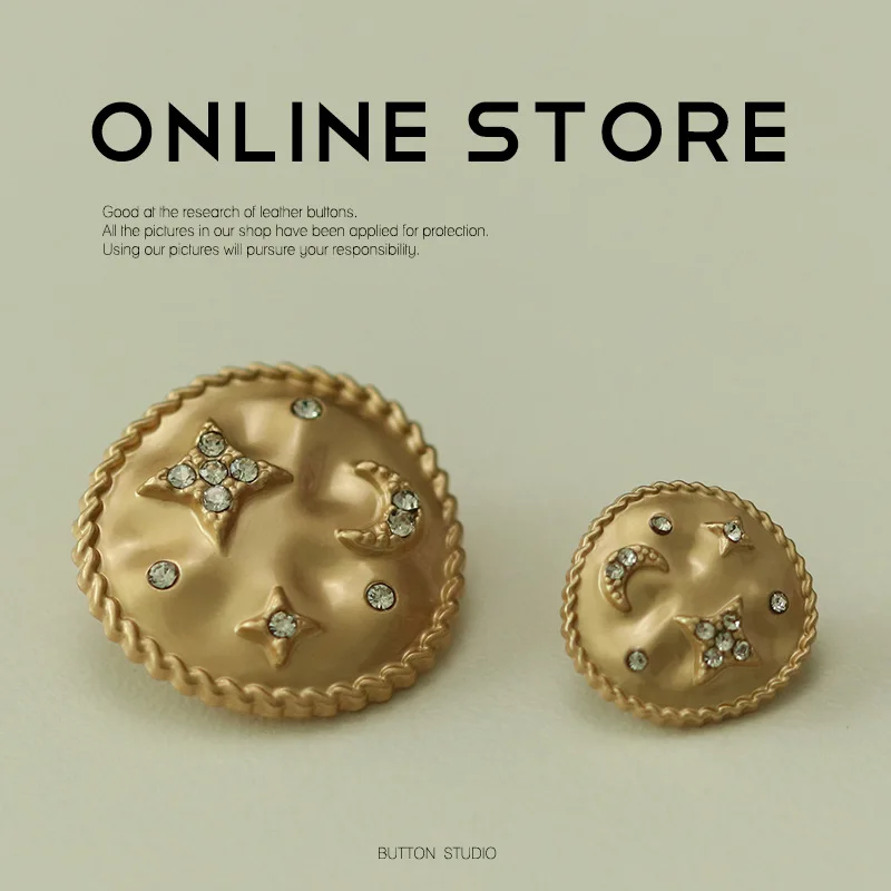 6개 레트로 라인스톤 달 별 장식 버튼 금색 설정 스웨터 코트 가디건 DIY 공예 재봉 용품 18/23mm