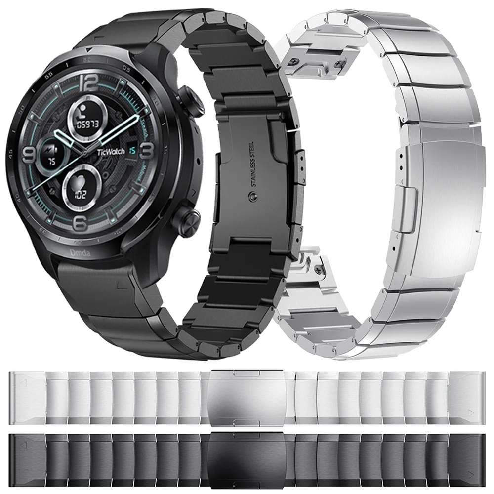 

Ремешок из нержавеющей стали для TicWatch Band Pro 3 Ultra GPS /GTX/S2/E2/E3/GTH, металлический браслет для наручных часов, аксессуары, 20/22 мм