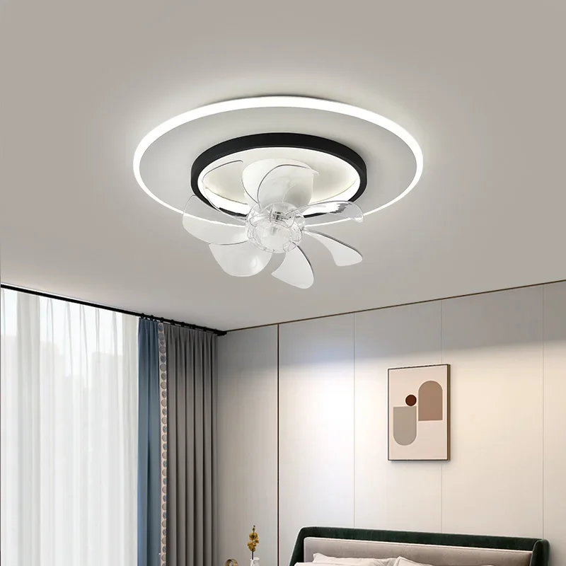 

Bedroom fan light, modern and minimalist restaurant ceiling light, LED intelligent 360 degree shaking head electric fan light