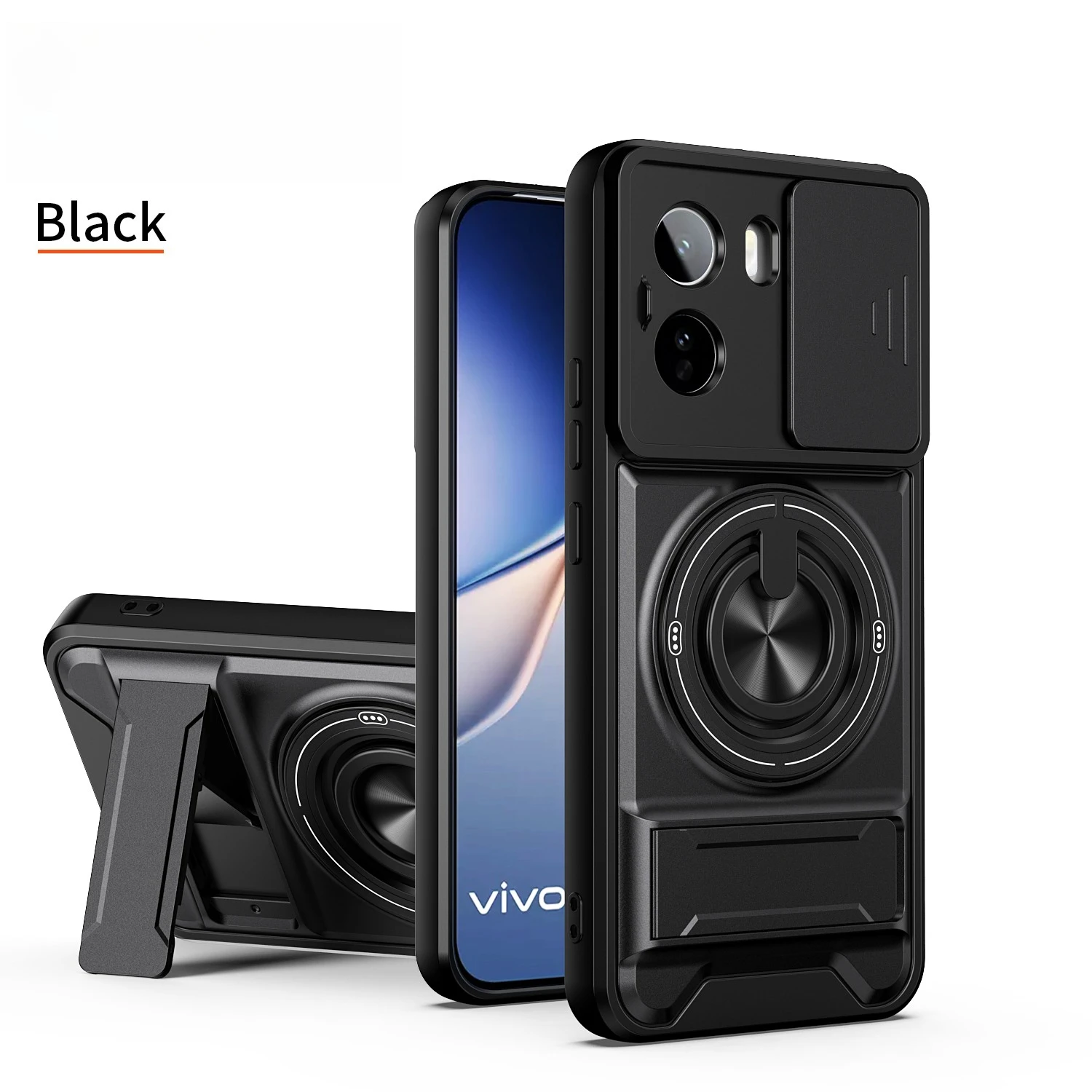 360° Rotating Magnetic Phone Case with Lens Protection and Push Window Bracket, Magsafe-Compatible Protective Cover