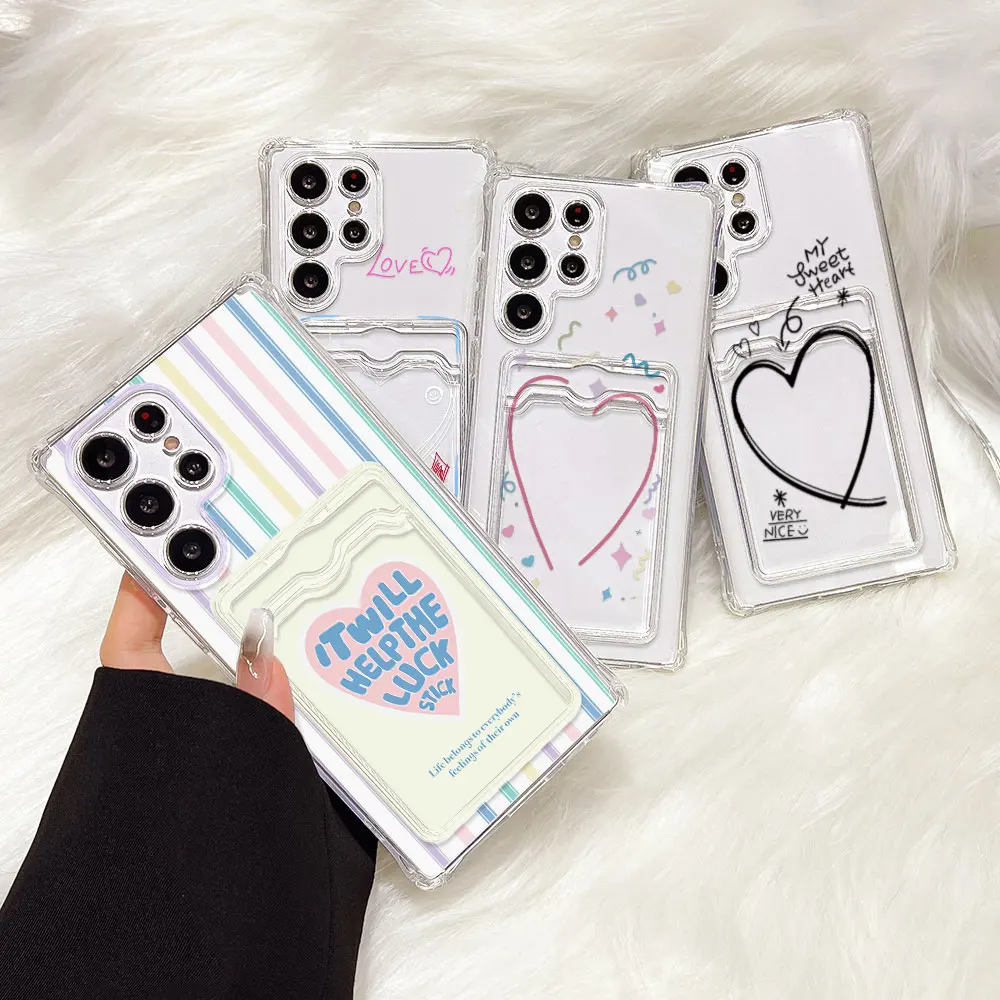 Love Heart Silicone Card Holder Phone Case with Card Slot