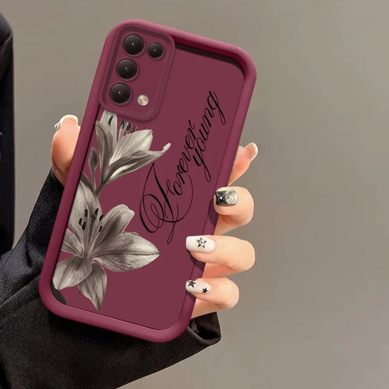 Lily Flower Print Silicone Shockproof Matte Phone Case