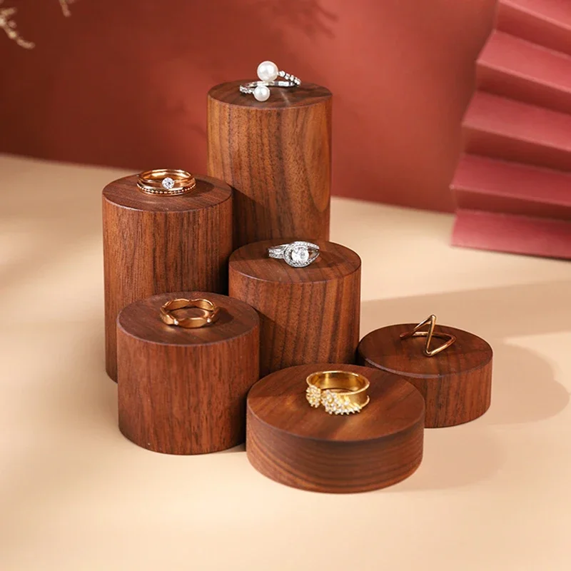 Wooden Round Block Cone Jewelry Display Stand Rings Gemstone Jewellery Holder Case Bracelet Storage Earring Shelf