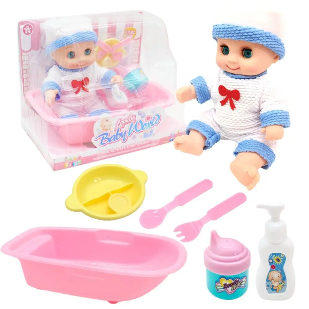 

Pretend Play Simulation Baby Enamel Doll Kawaii Safety Cute Baby Dolls Playset Take a Bath Bathtub Dress Up Toys Gift