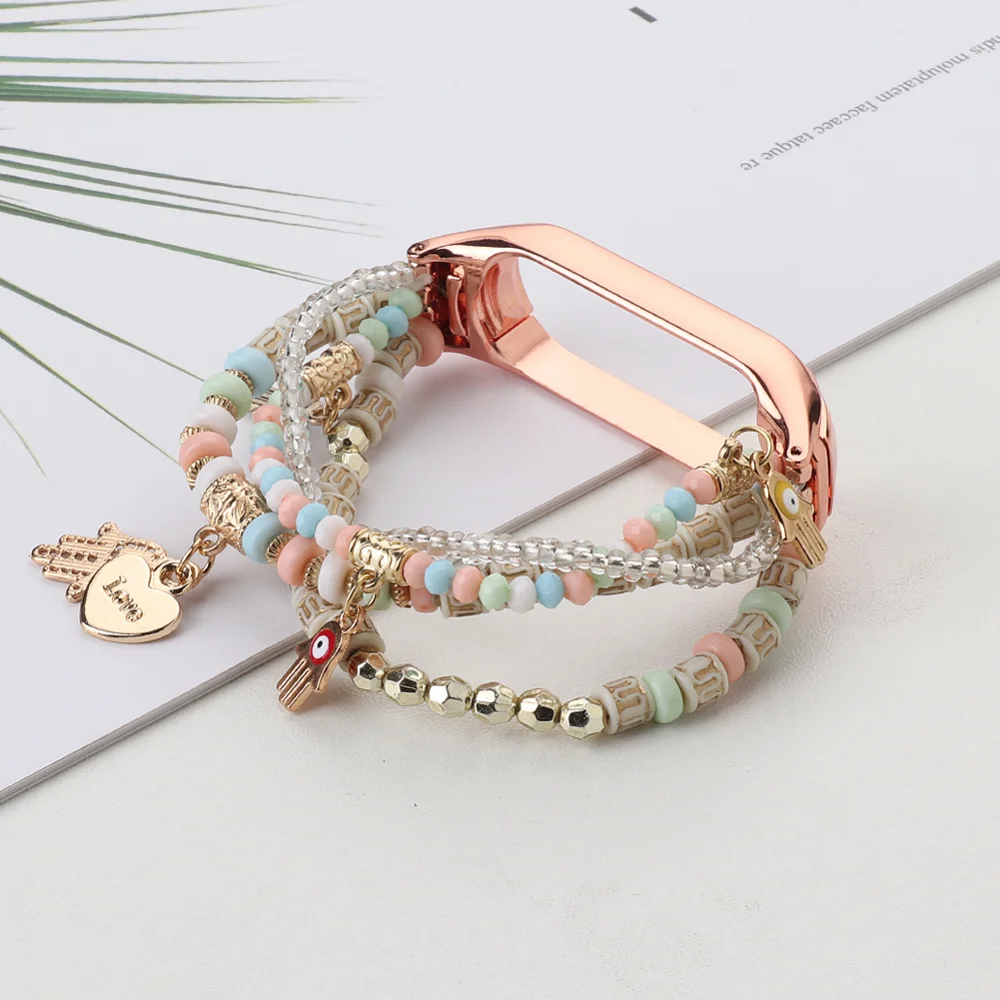 Ladies' Jewelry Watchband for Xiaomi Mi Band 7 6 5 4 3 Strap Fashion Elasticity Bracelet Replacment Wristband for Mi Band 7 Belt