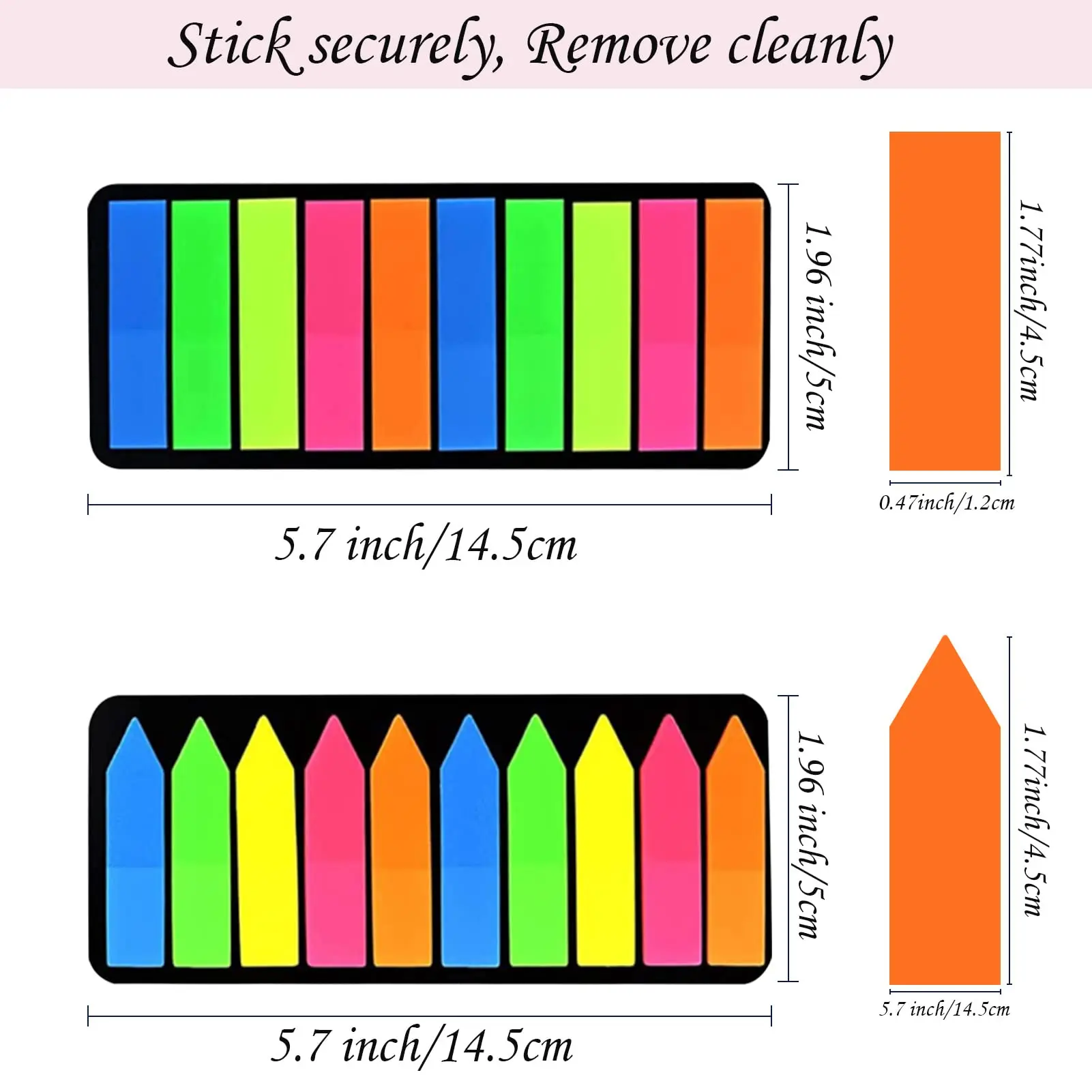 PET Page Markers Sticky Index Tabs, Bright Colors Arrow Flag Tabs for Book Annotation, Writable File Classification Labels 2