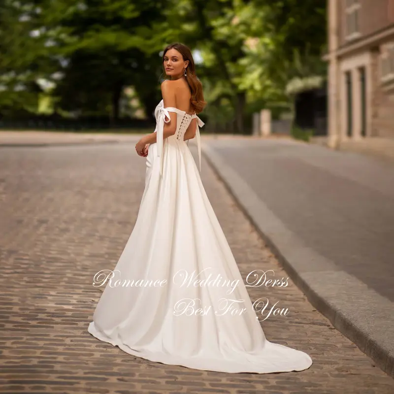 Sexy Pleat Mermaid Wedding Dress Off The Shoulder High Side Split Open Back V-Neck Bows Bridal Gown Vestidos De Novia Customized - Image 2