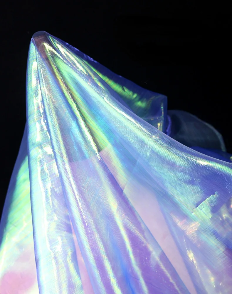 Description Picture 3 of item150cm*50cm designer Fluorescent Fabrics Colorful Shiny Gauze Fabric Stage Wedding Decor Voile Transparent Holographic Fabric