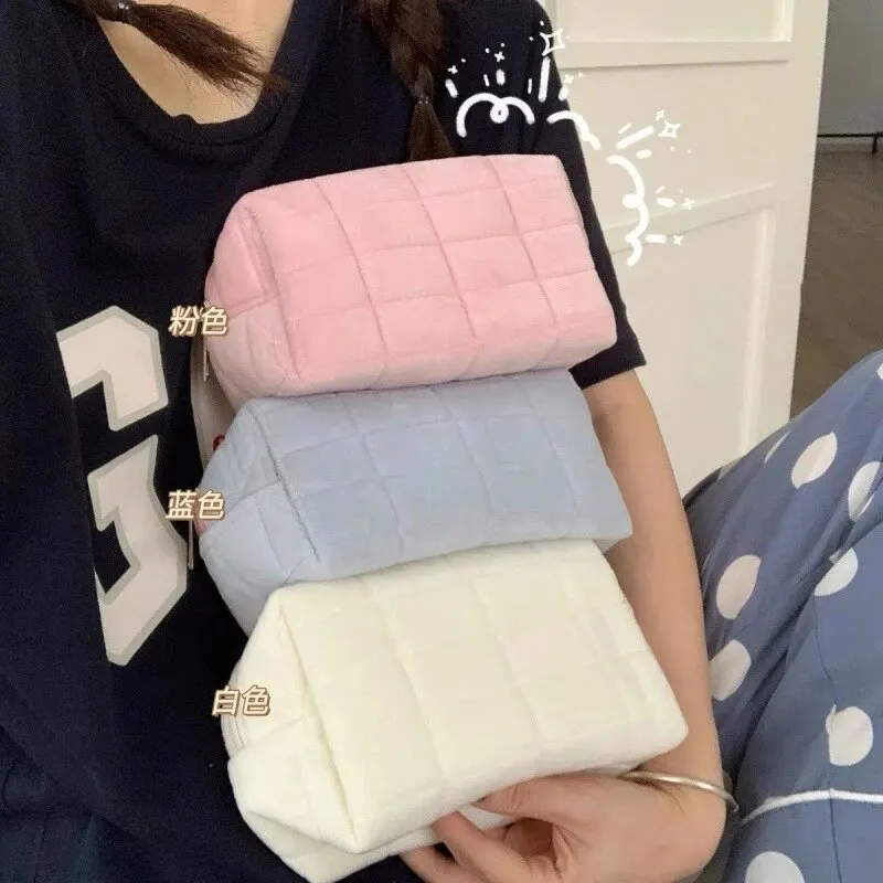 Solid Fur Cosmetic Storage Bag Large Women Zipper Makeup Organizer Handbag Stationery Pencil Case Travel Make Up Toiletry Punch cosmetic bag