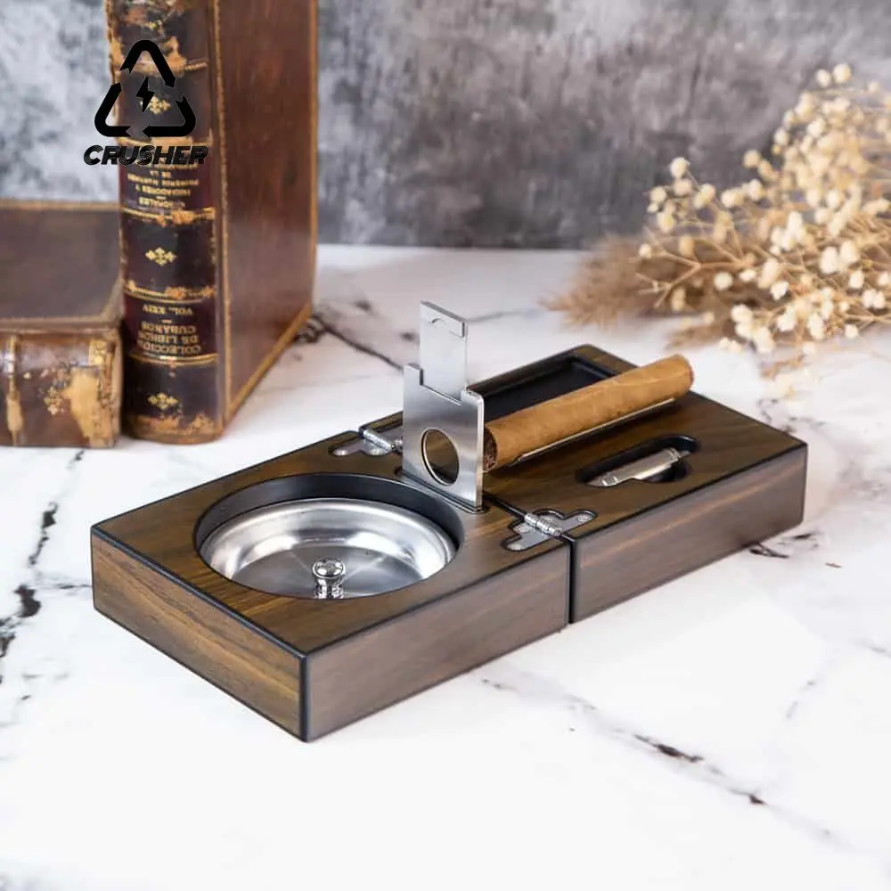 

CRUSHER Portable Cigar Ashtray Foldable Walnut Wood Box Include Cigars Cutter Cigarette Holder / Hole Opener Smoking Accessories