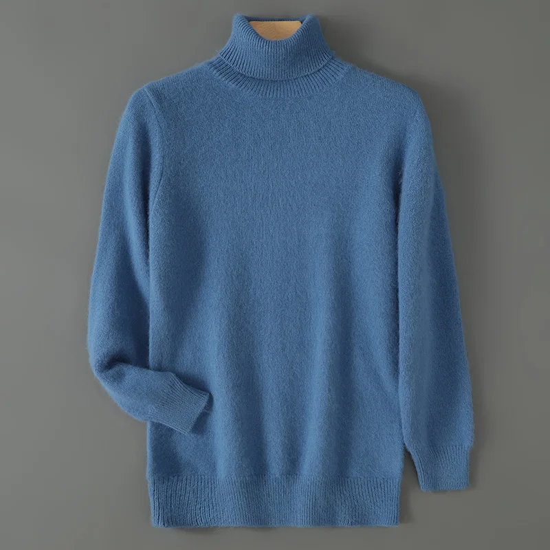 Men's Turtleneck 100 Mink Cashmere Sweater Men 2024 Autumn and Winter Large Size Loose Knitted Sweater Thick Warm Top Men Jumper 3