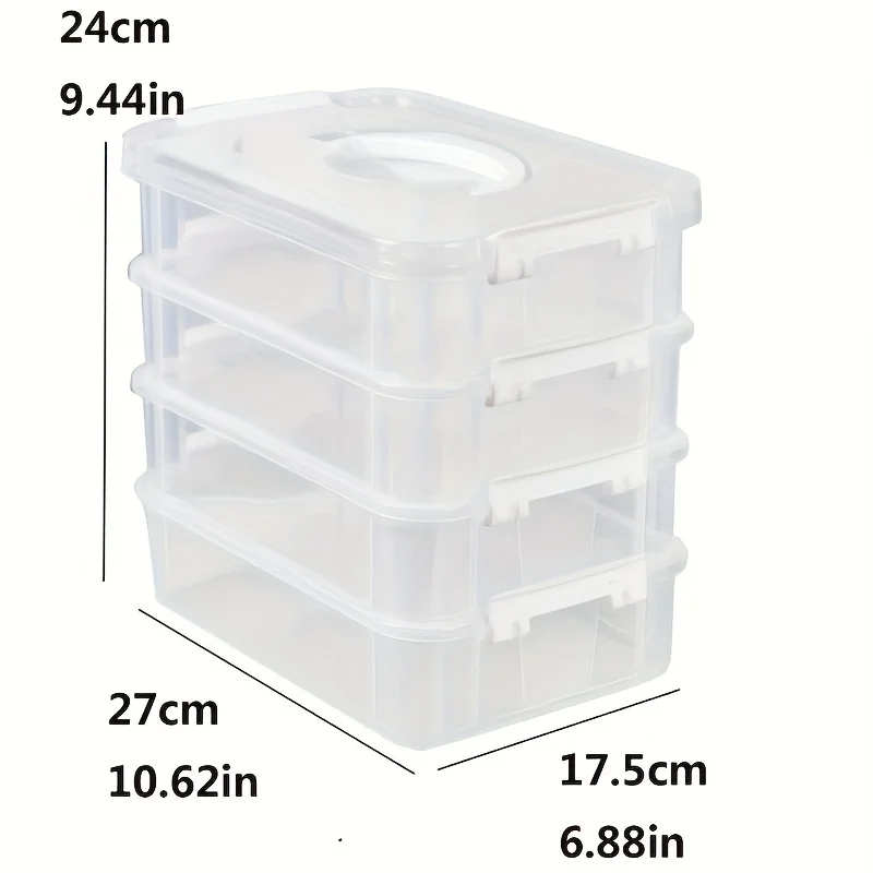 Organizzatore di Stoccaggio in Plastica a 4 Livelli Impilabile con Maniglia Portatile, Contenitore Salvaspazio per Gadget Domestici, Ufficio - immagine 2