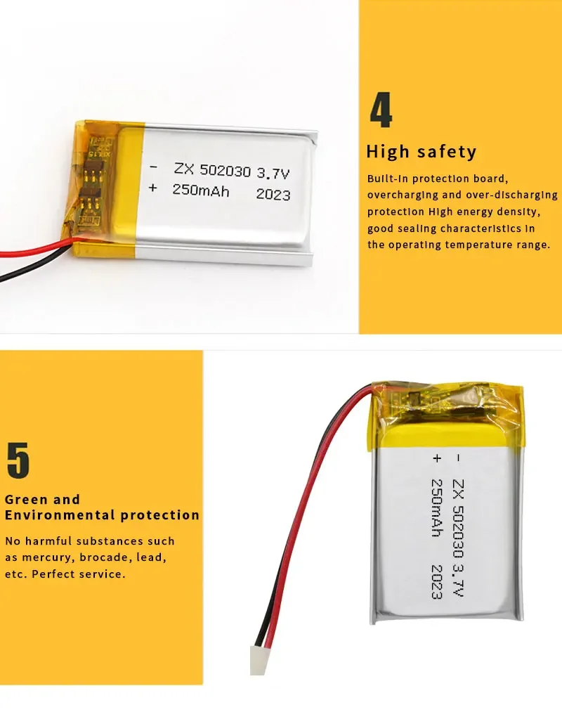 502030 Lipo Battery 3.7V 250mAh Polymer Rechargeable
