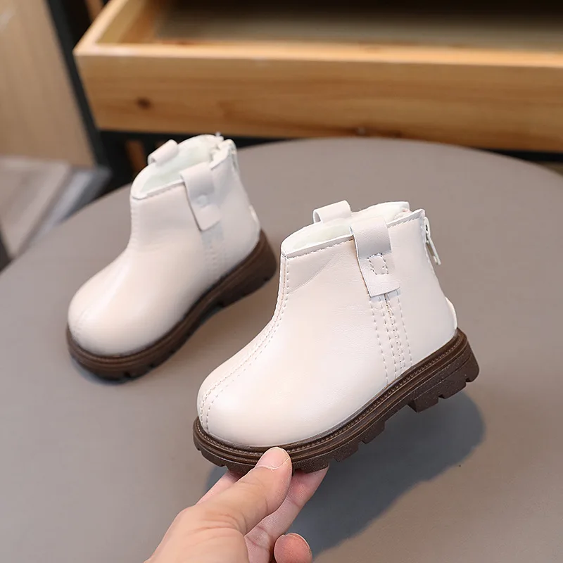 Autumn Winter Baby Boots Little Kids Warm Fur Shoes Toddler Boy Girl Soft PU Leathe Ankle Boots For Baby White, Black, Brown