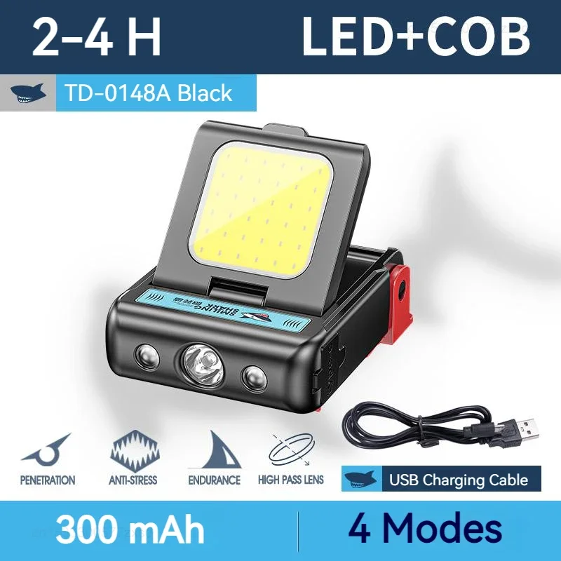 Smiling Shark TD0148 LED Headlamp, Hat Cap Clip Lights, Rechargeable Head Torch Headlight, For Camping Fishing, Night Working
