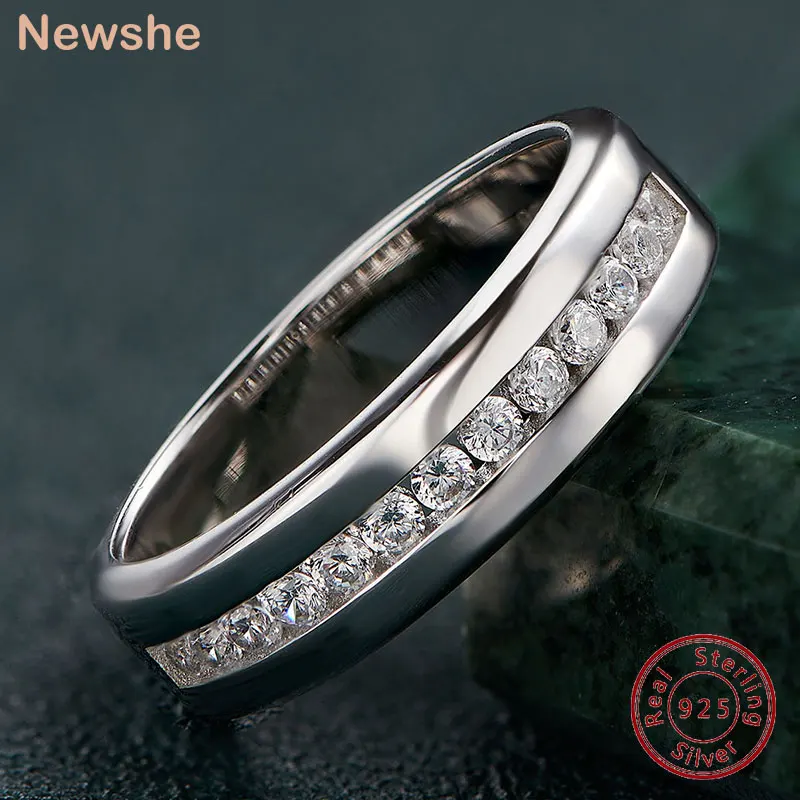 

Newshe Genuine 925 Sterling Silver Wedding Rings for Men Half Eternity AAAAA Cubic Zircon Romantic Jewelry Size 7-14