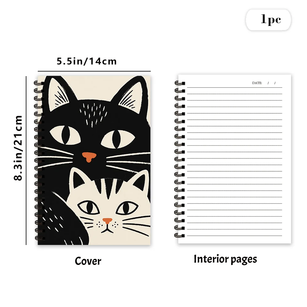 Quaderno a Tema Gatto Bicolore 1 pz, Pagine a Righe Vuote, Regalo Ideale per Prendere Appunti, Ispirante per Tutti, Perfetto per Studenti - immagine 2