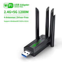 High-Speed Dual Band WiFi USB Adapter with 4 Antennas (USB3.0 1200Mps)