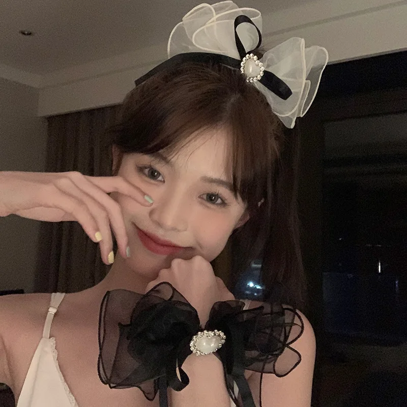 

Pearl love bow ribbon hair ring rubber band female hair tie hair rope hair accessories 2022 new hair rope headdress