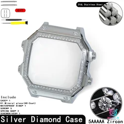 Breathable Sport Nylon Strap with Stainless Steel Waterproof Ring for Square Watch - 18mm Quick Release (Silver Diamond Case)