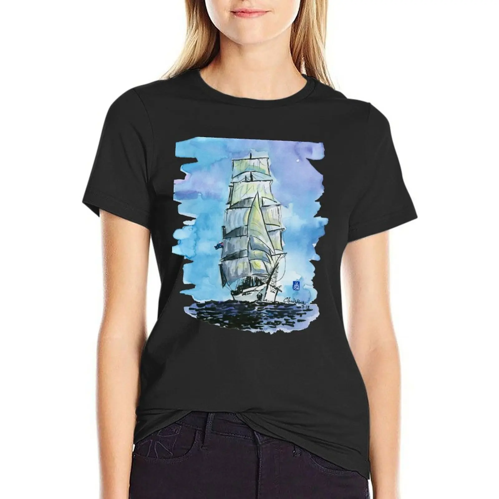 

Tall Ship Watercolor 2 T-Shirt funny kawaii clothes cute clothes t-shirts for Women graphic tees