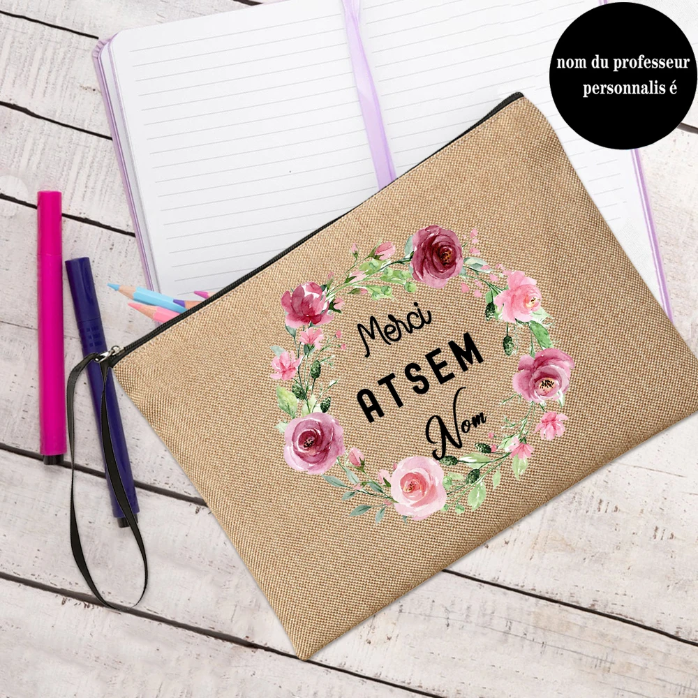

Thank You ATSEM with Name Teacher's Storage Bag Personalised Teacher Pouch Merci ATSEM Cosmetic Purse Gift for Teachers purses
