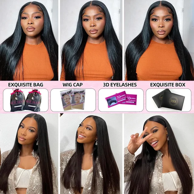 Malaysian Straight Lace Front Wig For Women Human Hair Wigs 4x4 Lace Closure Wig ISEE HAIR Straight 13x4 Lace Frontal Wig 6