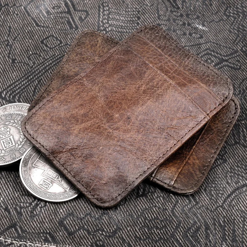Men's 100% Genuine Leather Mini Wallet - Thin Credit/Bus Card Holder with ID Pocket, Compact Cash Case for Business